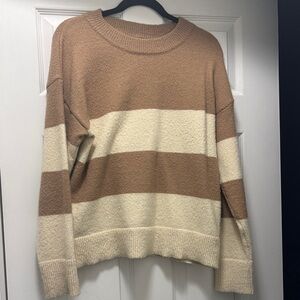 BE COOL Women's Brown and Cream Striped Sweater